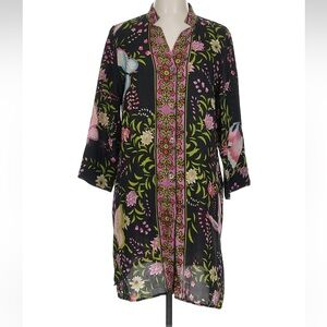 Citron Santa Monica Dress Tunic long top 100% silk floral‎ Asian butterflies L